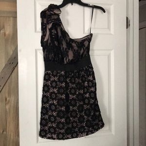 MM Couture black lace cold shoulder LBD